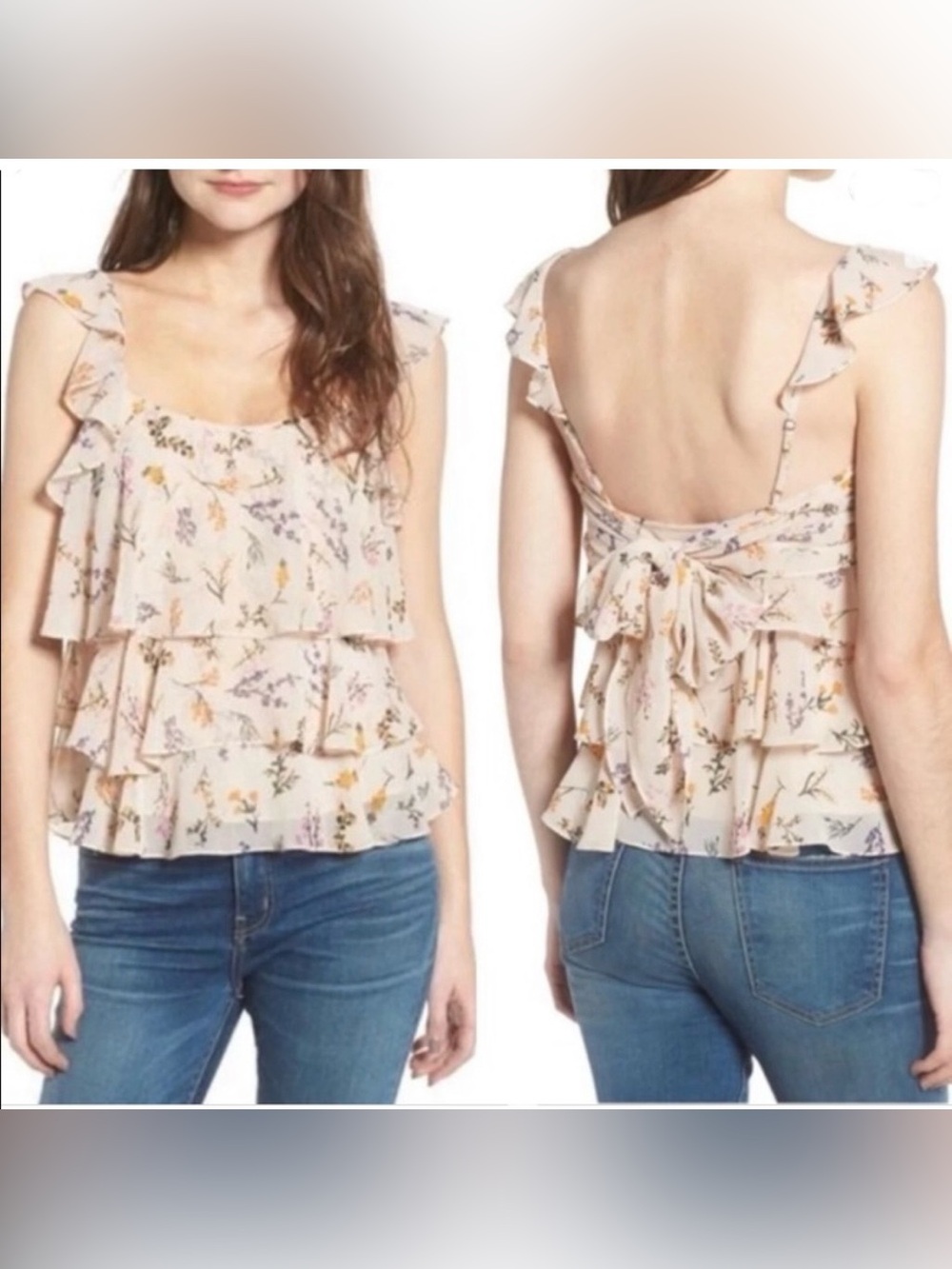 Rebecca Minkoff Alexis Floral Tie Back Tank Top Size Small Boho Dainty Fairy